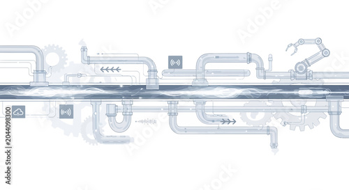 Industrial automation system with pipes and robotic arm