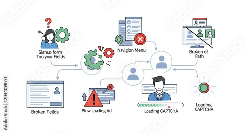 Illustration of common user experience issues and website usability problems causing frustration.