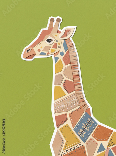 Giraffe Portrait, Folk Art Illustration, Olive Green, Safari Nursery Decor