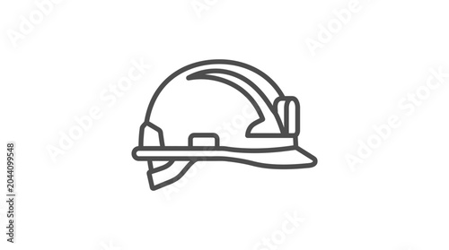 Minimalist industrial safety hard hat line art icon.