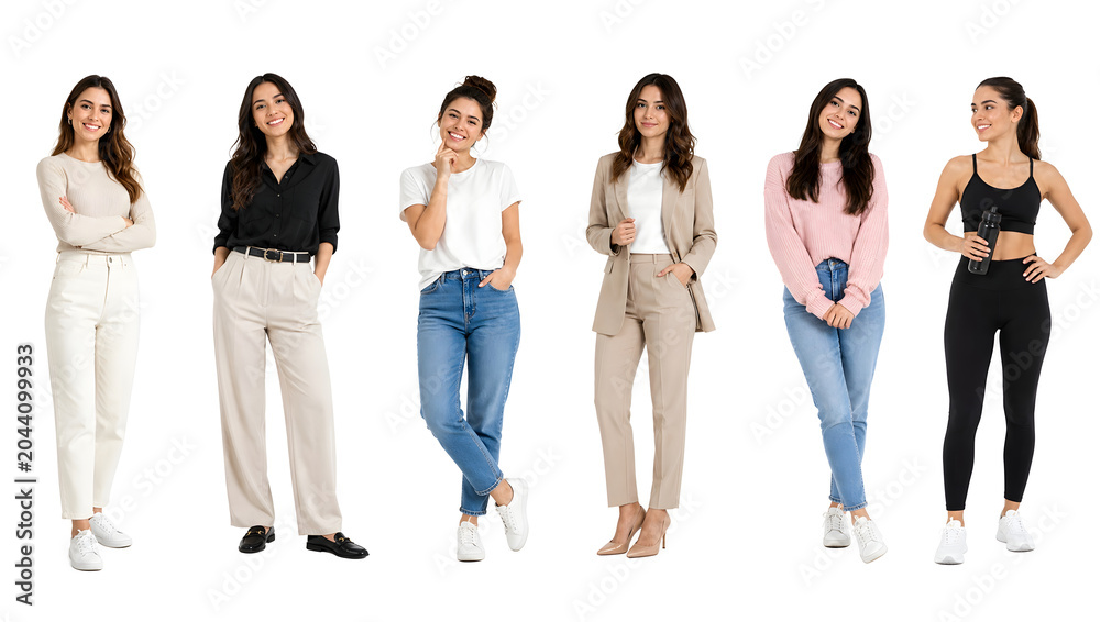 Obraz premium Group of smiling young women standing together isolated on white background
