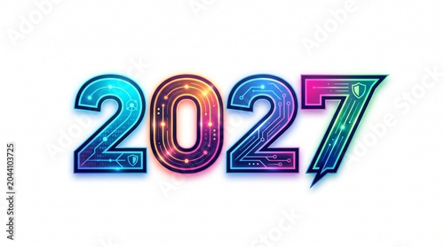 Futuristic 2027 digital year design isolated on white background