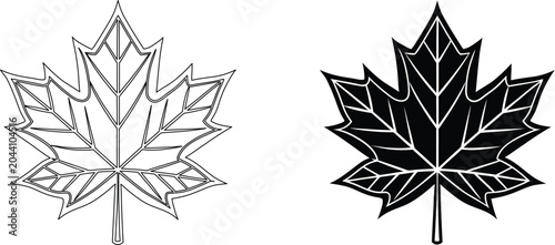 Tableau sur toile Maple leaf outline and solid shape set in professional graphic illustration vector design
