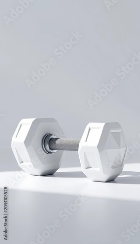 Geometric dumbbells with white and gray accents, showcasing quantum-calibrated design for leg weight balancing technology, weight, modern