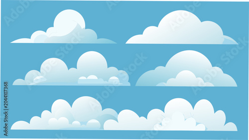Tableau sur toile A set of fluffy white cumulus clouds a vector illustration against a bright blue
