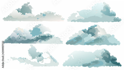 Tableau sur toile A collection of eight stylized cloud formations presented as a vector illustrati