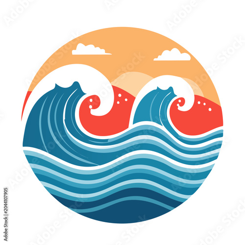 Stylized Ocean Waves and Sunset