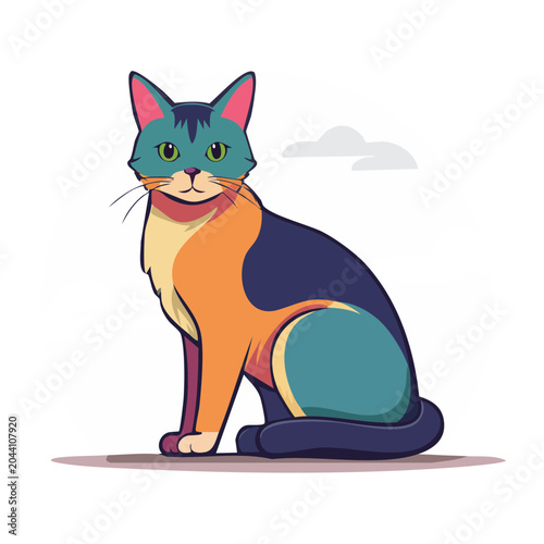 Stylized Cat Illustration with Vibrant Colors