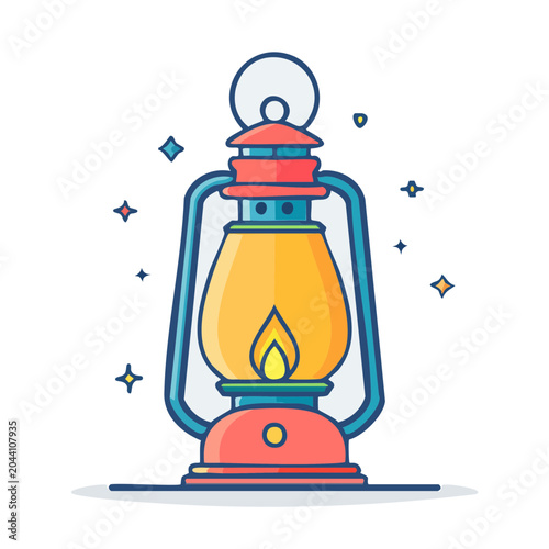 Vintage oil lantern with flame illustration