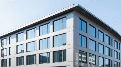 Modern architectural marvel - A sleek, contemporary building under a clear blue sky.