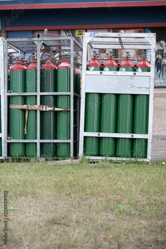 industrial gas cylinders kept outside