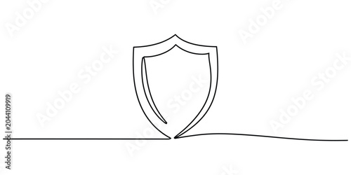 Continuous single line drawing of a simple shield icon
