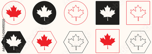 Canvastavla Set of canadian maple leaf icons in various shapes and styles, including circles