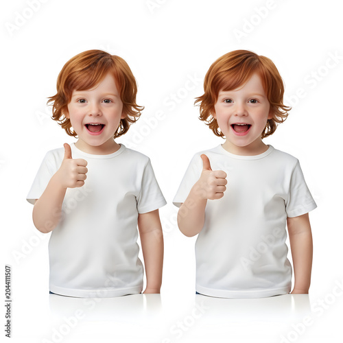 Happy twin boys showing thumbs up gesture isolated on transparent background