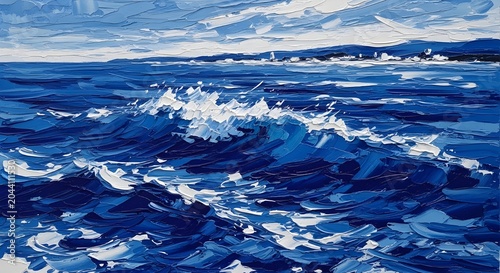 Powerful Ocean Waves Crashing with Deep Blue Water and White Foam in Dynamic Seascape