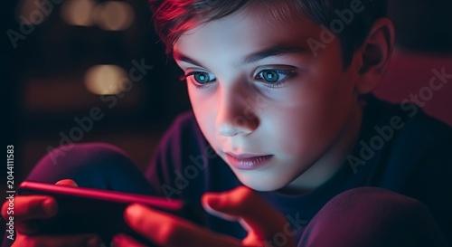 Teenager playing video games at night.