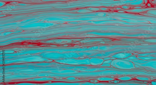 Abstract Watercolor Texture with Red and Blue Strokes on Turquoise Background