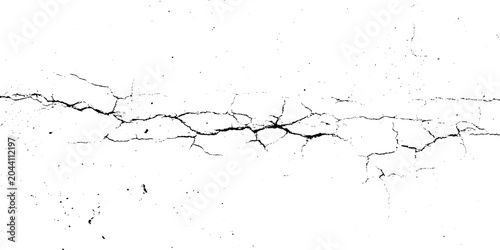 Bild auf Leinwand Cracked wall texture with dark lines on white background, Grunge effect, Damaged