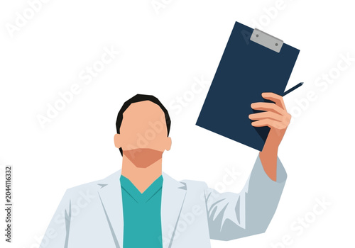Photos Medical professional in white lab coat holding up a clipboard