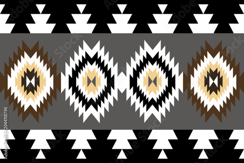 Bild auf Leinwand Modern southwestern pattern featuring abstract jagged oval motifs on a dark grey background