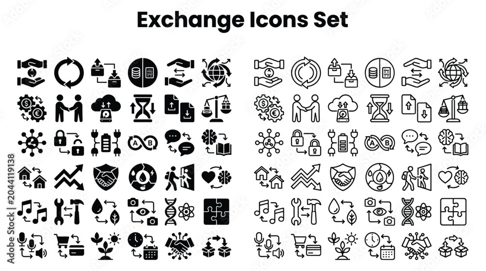 Obraz premium Collection of assorted exchange icons set for various uses displayed