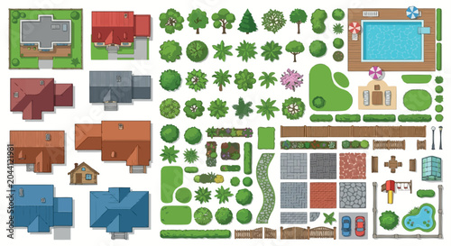 Fotografie top view building elements vector houses trees