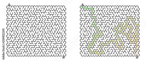 Labyrinth game grid with pathways illustrated in various colors  