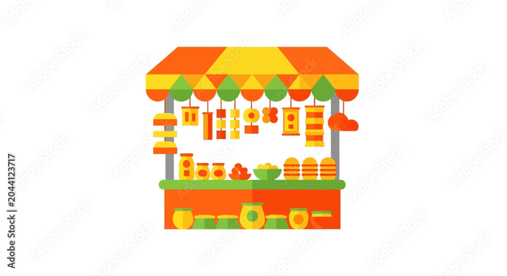 Naklejka premium Colorful Food Cart Illustration with Drinks.