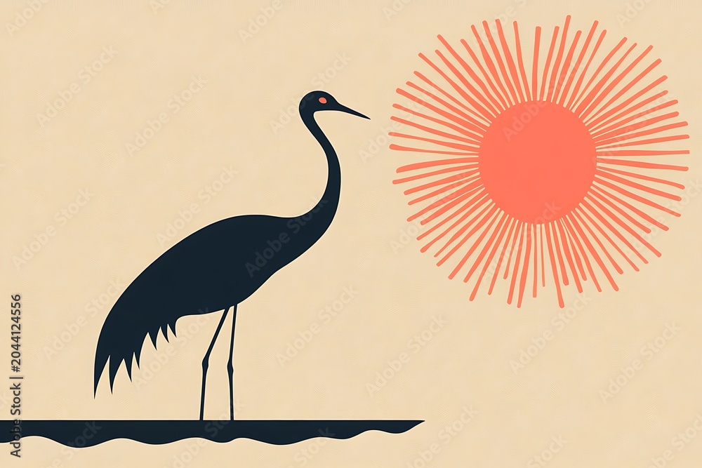 Naklejka premium Silhouetted crane under radiant sun
