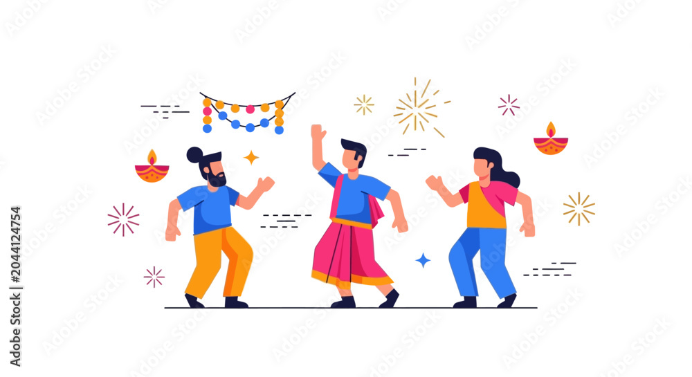 Fototapeta premium People dancing in colorful traditional clothing.