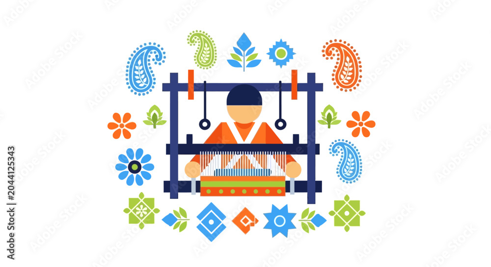 Naklejka premium Weaving machine with colorful floral patterns.