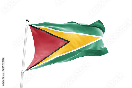Cuadro en lienzo Guyana flag waving on pole isolated on transparent background