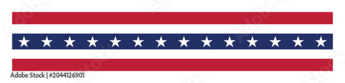 American ribbon flag banner border stripe. USA patriotic decorative frame, transparent png vector illustration.