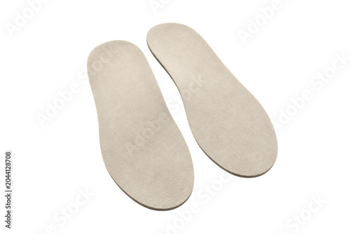 Pair of beige shoe insoles isolated on transparent background PNG element