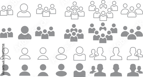 Collection of diverse user icons in outline and solid fill styles Keywords: people, group, icon, user, silhouette