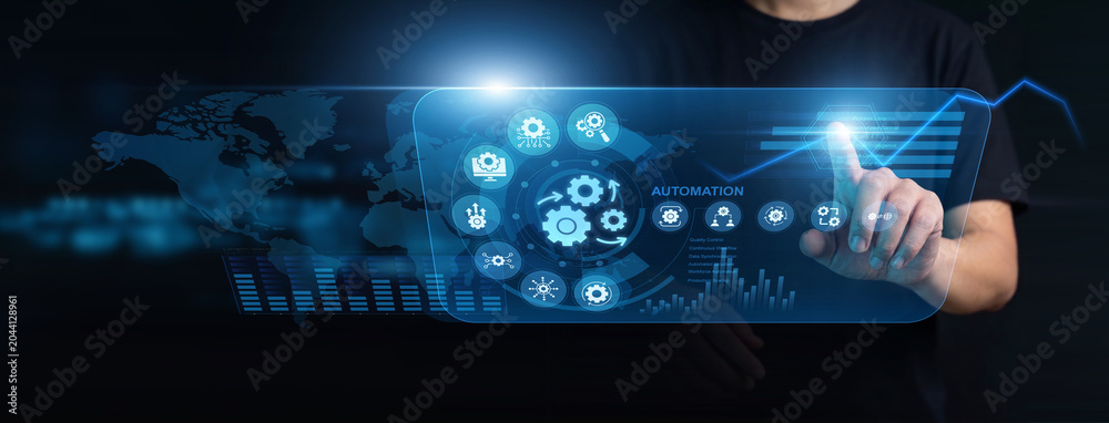 Obraz premium DevOps engineer using modern interface for system workflow automation. Specialist streamlining repetitive software deployments, managing cloud infrastructure, and reducing manual operations.