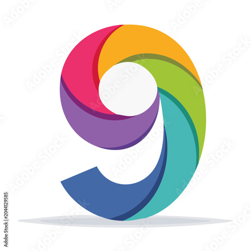 Colorful 3D Number 9 Icon