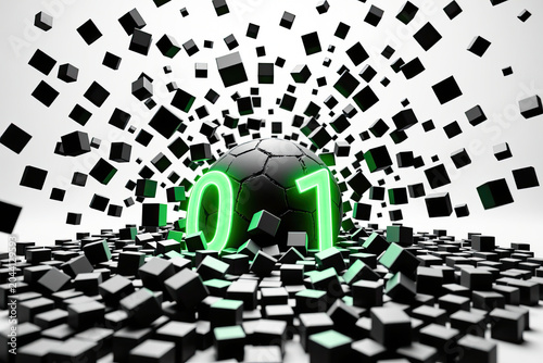 Futuristic Digital Sphere with Exploding Cubes and Glowing Numbers