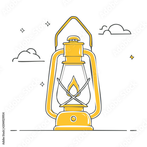 Vintage Lantern with Flame Illustration