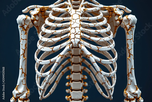 Golden Crackled Ribcage Against Dark