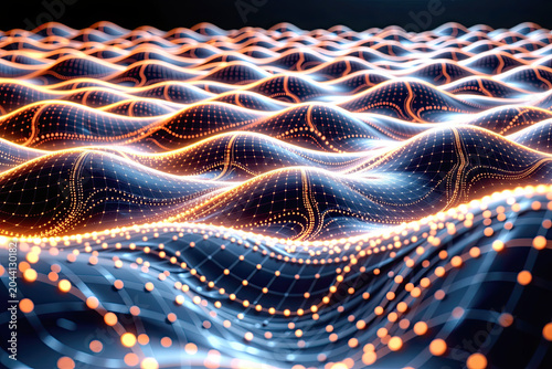 Digital Network Terrain with Glowing Data Waves