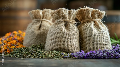 Close up of heated herbal bags used in massage.