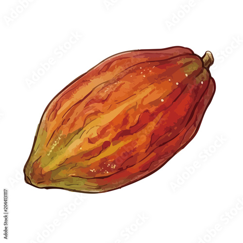 Item-style watercolor cacao pod illustration, elegant minimalist chocolate beans for luxury organic confectionery branding ／ カカオのイラスト