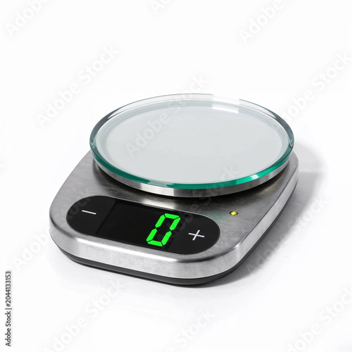Modern digital kitchen scale isolated on white background, realistic product photography, PNG