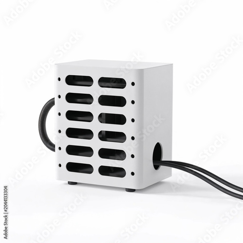 Minimalist cable management organizer box isolated on white background, PNG