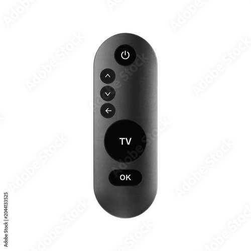 Minimalist smart TV remote control isolated on white background, PNG