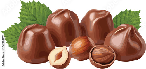 Photos Hazelnuts Collection with Whole and Cracked Nuts Green Leaves Organic Food Vecto