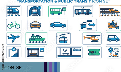 Εκτύπωση καμβά Print Transportation and Public Transit Icon Set - Professional Colorful Vector