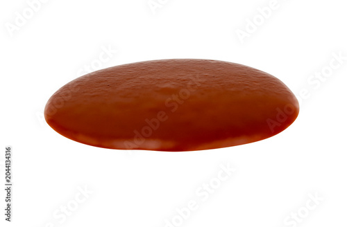 Fotografie Close-Up of Glossy Reddish-Brown Tomato Ketchup Smear or Dollop – Rich Texture,