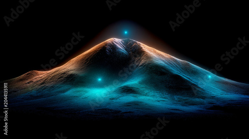Dark mountain silhouette under mysterious glowing night sky with mountain, silhouette